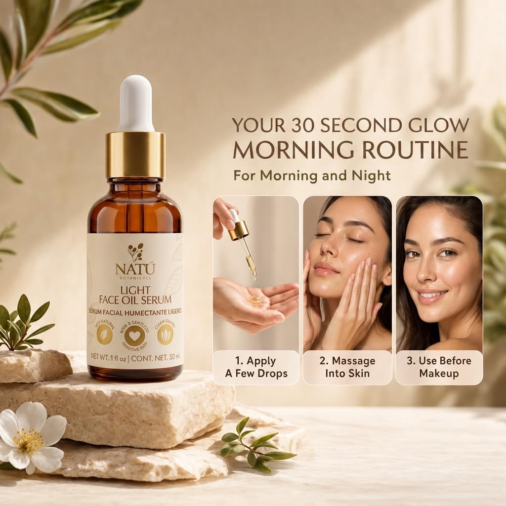 Hydrating Light Face Oil Serum for Oily & Combination Skin – No Buildup, No Clogs, No Greasy Feel - Facial Oils with Tea Tree, Coconut Oil, Vitamin E from Sweet Almond - All Natural 1 fl oz