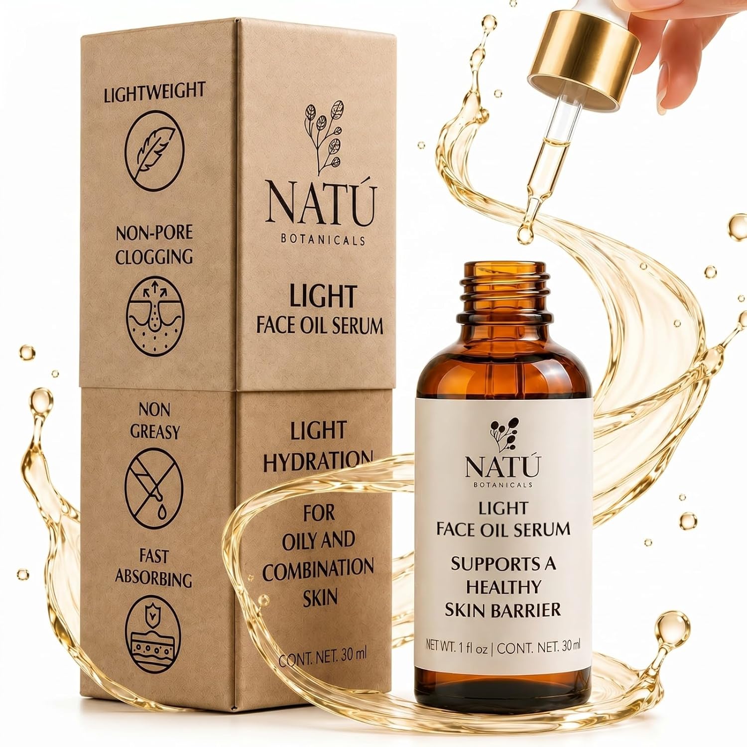 Hydrating Light Face Oil Serum for Oily & Combination Skin – No Buildup, No Clogs, No Greasy Feel - Facial Oils with Tea Tree, Coconut Oil, Vitamin E from Sweet Almond - All Natural 1 fl oz